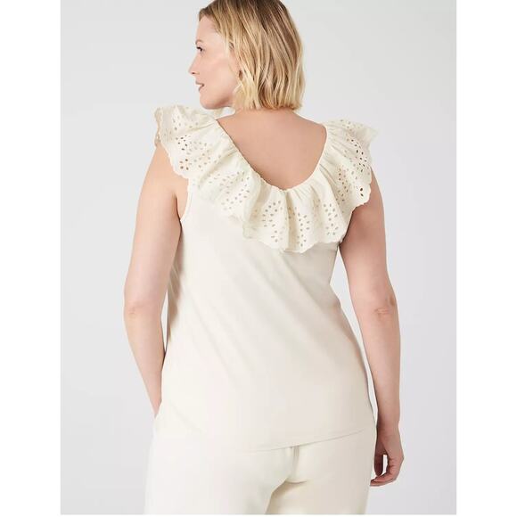 NWT Lane Bryant Womens Double V-Neck Woven Eyelet Ruffle Knit Tank Top 26/28 - Picture 1 of 5